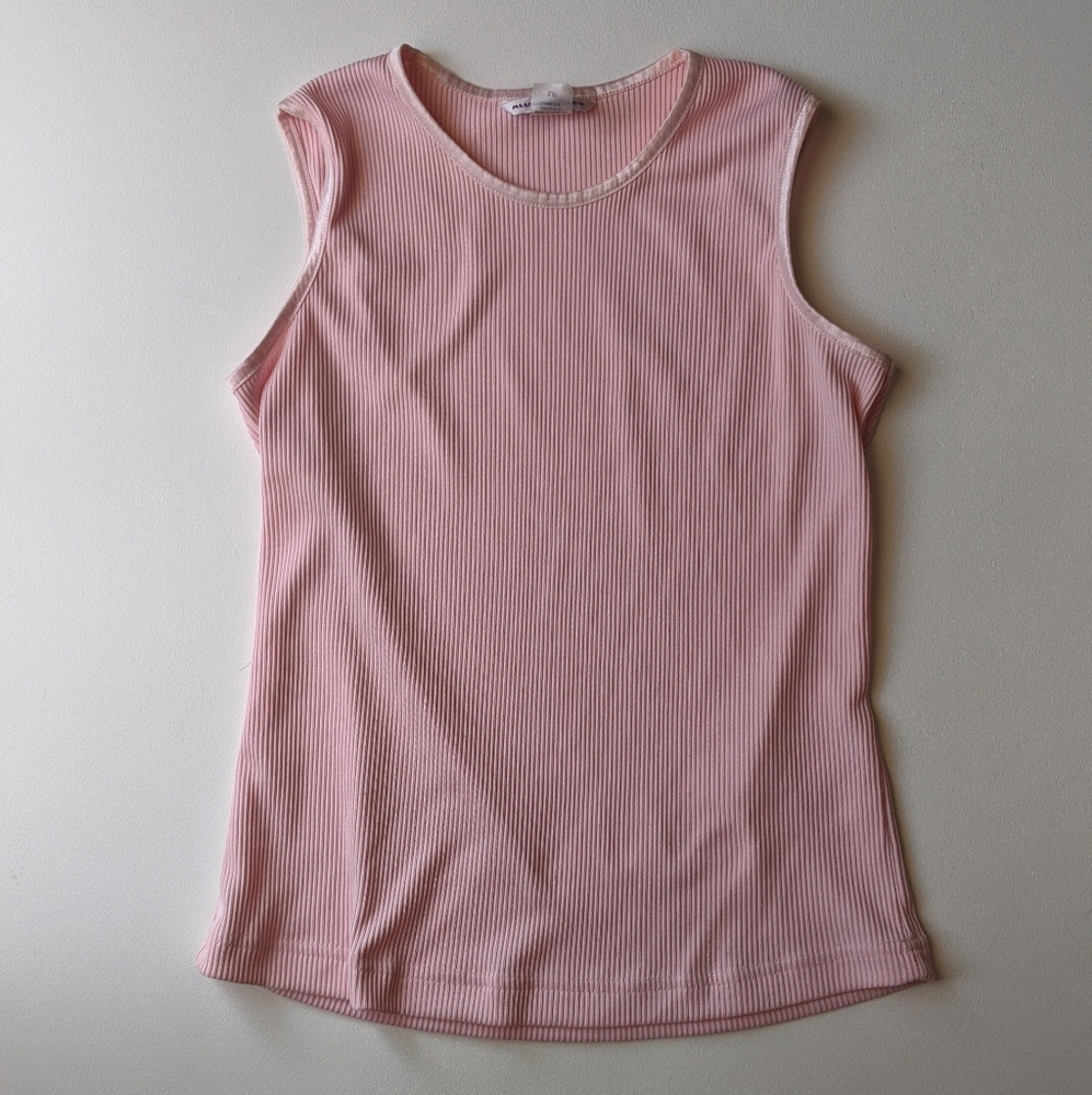 Vintage 90s/Y2k Allison Daley Pink Ribbed Tank Top With Metallic Trim